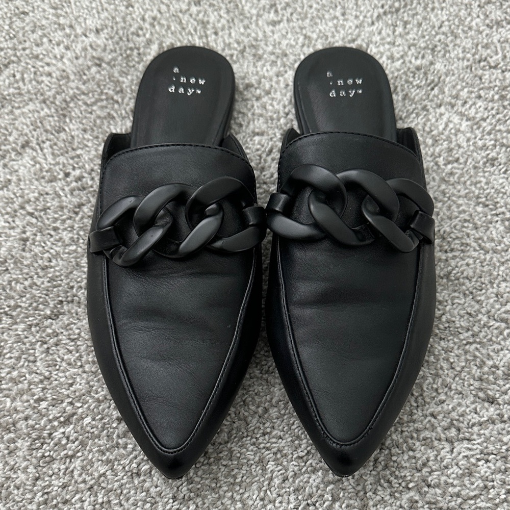A New Day Women's Black Chain Detail Mules